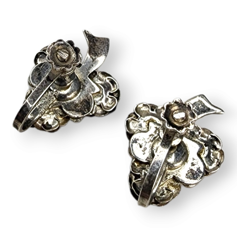 Vintage Screwback Earrings Sterling Silver 925 OS Turquoise Flower Leaf Blue - Picture 5 of 6